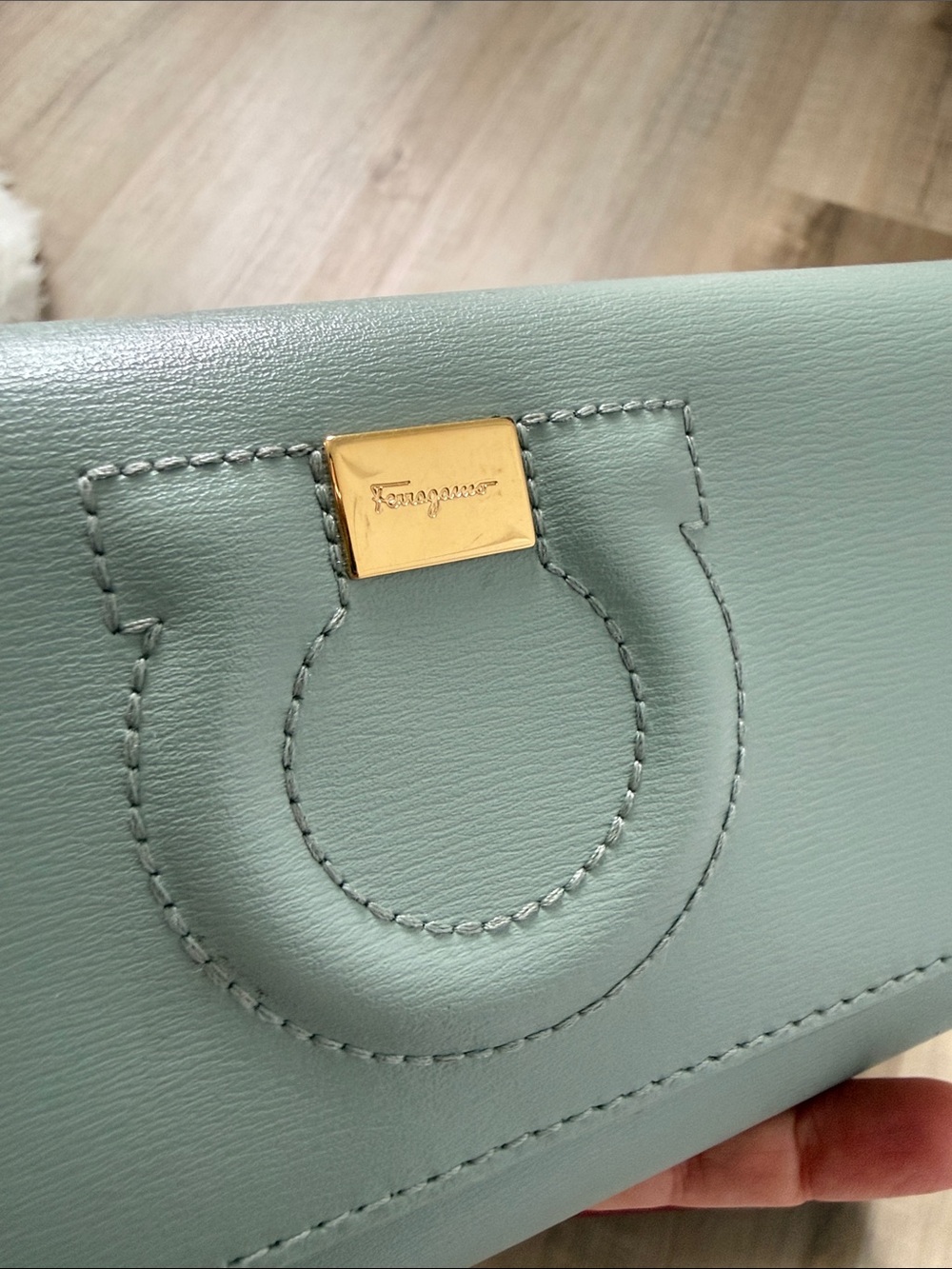Salvatore Ferragamo Mint Green Leather Continental Wallet with Gancini Detail - Picture 3 of 6
